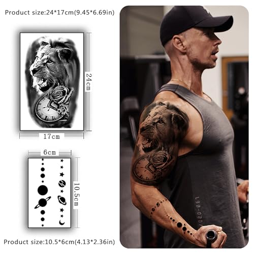 Image of Yazhiji 32 Sheets Temporary Tattoos Stickers, 8 Sheets Fake Body Arm Chest Shoulder Tattoos for Men Women with 24 Sheets Tiny Black Temporary Tattoos