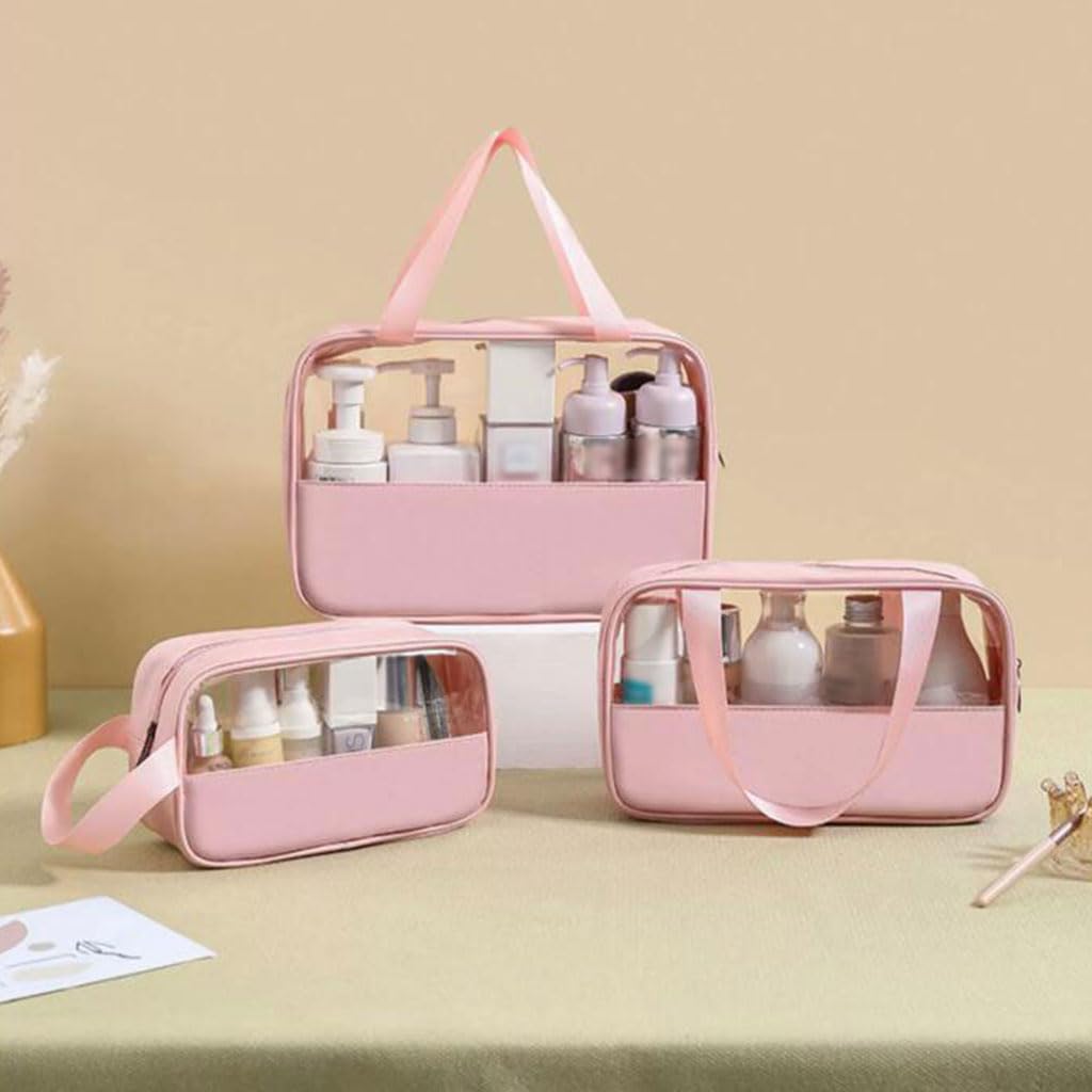 La Grace Large Capacity Transparent Toiletry Bag Travel Makeup Tote Bag Plastic Handy Portable Storage Wash Bag Fashion