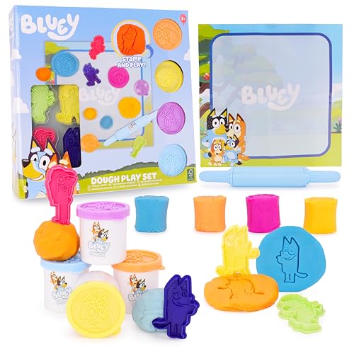 Toyland 10-Piece Bluey Activity Set - Kids Dough Kit with Roller Stamps & Wipeable Play Mat Arts & Crafts Toy for Toddlers & Preschoolers (Ages 3+)