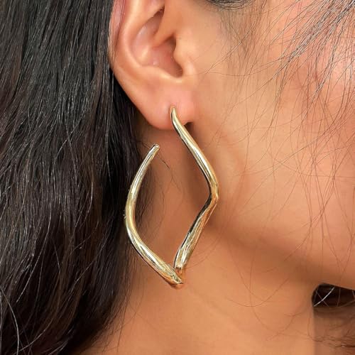 Large Gold Hoop Earrings Square Hoop Earrings for Women Vintage Dangle Earring3