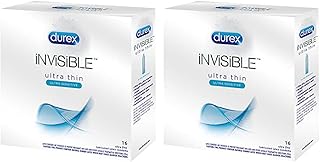 Durex Invisible, Ultra Thin, Ultra Sensitive, Ultra Fine Lubricated Latex Condoms, 2 Packs of 16 Count, 32 Total