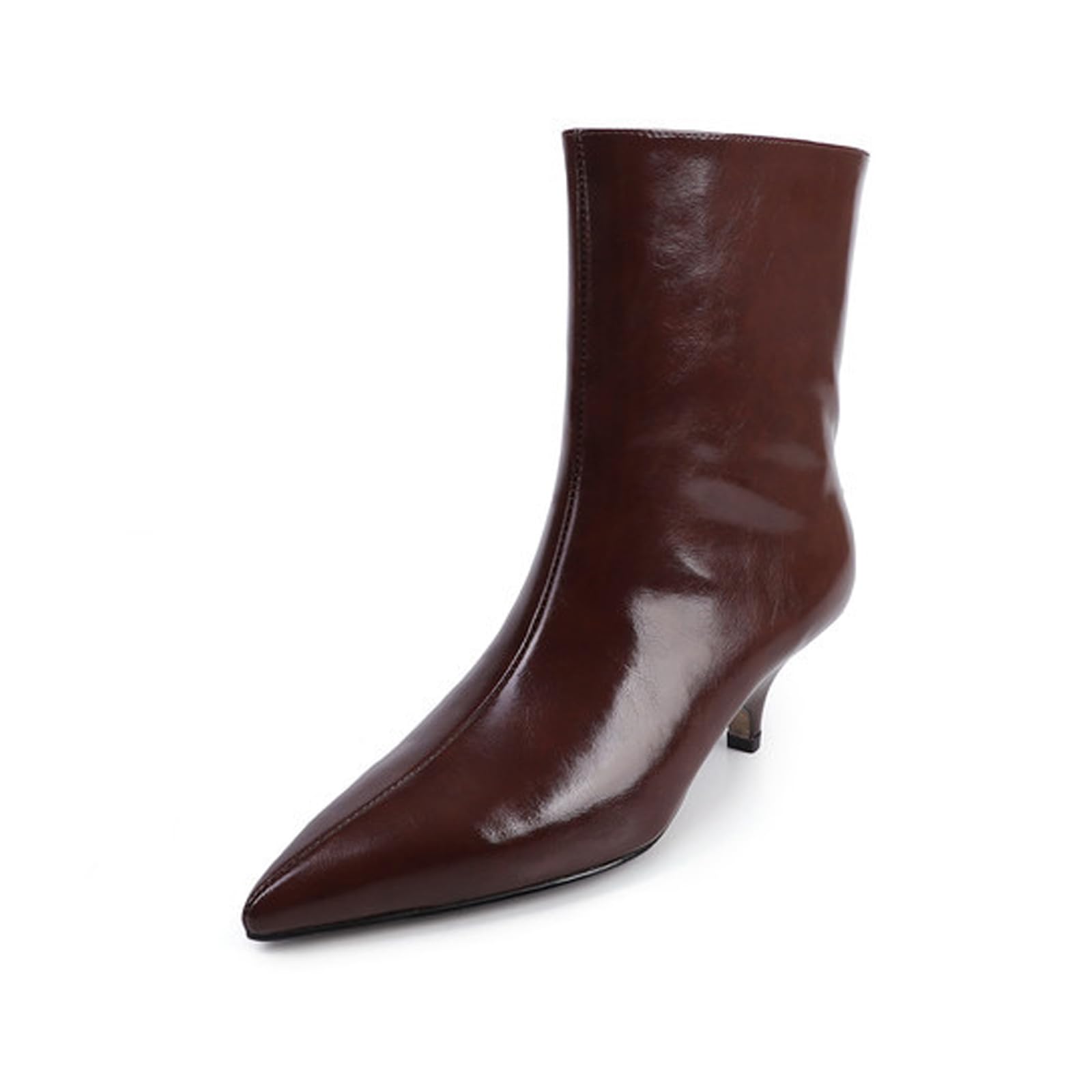 Womens Leather Pointed Toe Ankle Boots Fashion Comfortable Pull On Kitten Heel Booties for Fall Winter Office Work