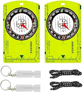 INMAKER Compass 2 Set in 1, Compass Hiking with Reflective Lanyard, Compass for Kids with Survival Whistle, Hiking Compass with Luminous, Kids Compass for Outdoor, Camping and Navigation