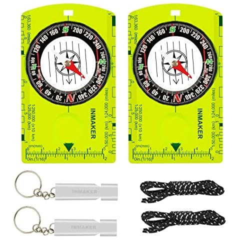 INMAKER Compass 2 Set in 1, Compass Hiking with Reflective Lanyard, Compass for Kids with Survival Whistle, Hiking Compass with Luminous, Kids Compass for Outdoor, Camping and Navigation Cover