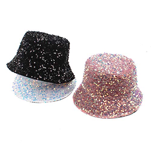 Adaskala Chapéu de balde feminino espumante lantejoulas aba larga guarda-sol bola de festa de rua ve