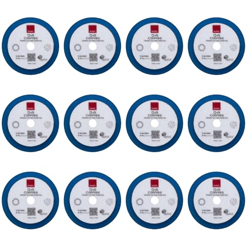 Image of RUPES 9.DA100H Pack of 12 Blue D-A Coarse Cutting Foam Pads 100mm | Compatible with 4 inch Backing Plate | Ideal for Paint Correction | Mild to Severe Defect Removal