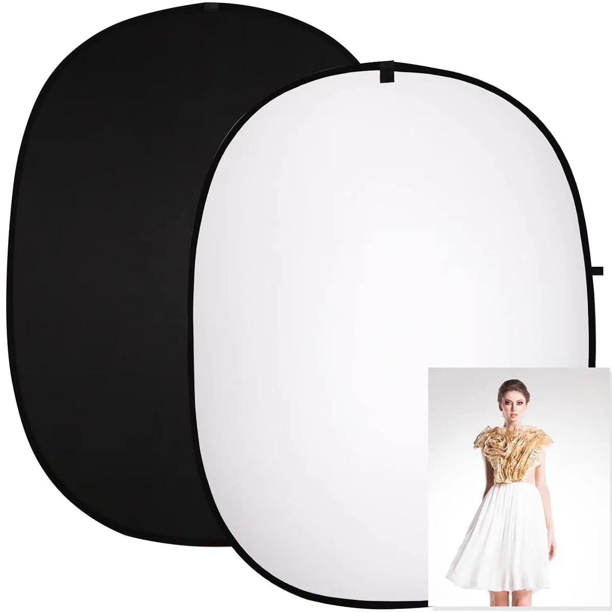 XPAISYQC 5x6.5ft Black White Double-Sided 2-in-1 Backdrop Foldable Shooting Portable Outdoor