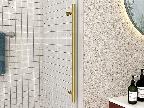 Sunrosa Frameless Shower Door, 51-55" W x 76" H Sliding Shower Door with Handle, Glass Shower Door with 5/16" (8mm) Clear SGCC Tempered Glass, Bathroom Shower Door in Brushed Gold - Thumbnail 3