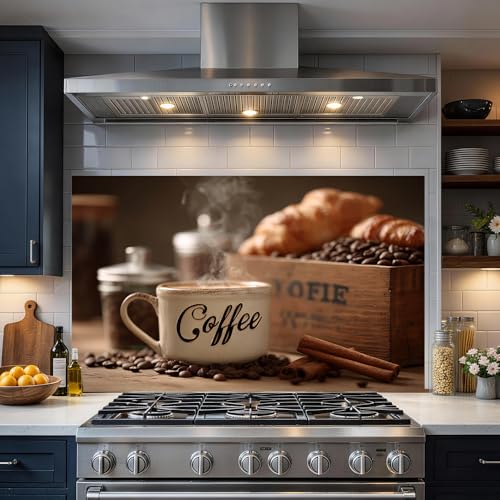Image of Coffee Cup Croissant Backsplash Peel and Stick, 30x16 in