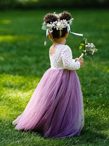 Image of 2Bunnies Girl Peony Lace Back A-Line Straight Tutu Tulle Party Flower Girl Dress