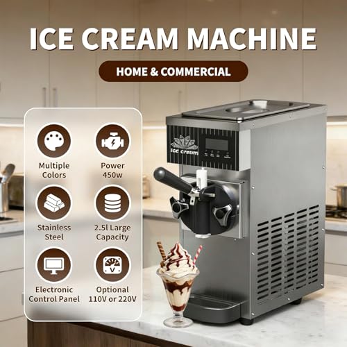 Macchina per Gelato Morbido per Uso Domestico - Macchina per Gelato da Tavolo di qualità Commerciale per Dolci Estivi, sorbetti alla Frutta, Perfetta per caffè, gelaterie e,