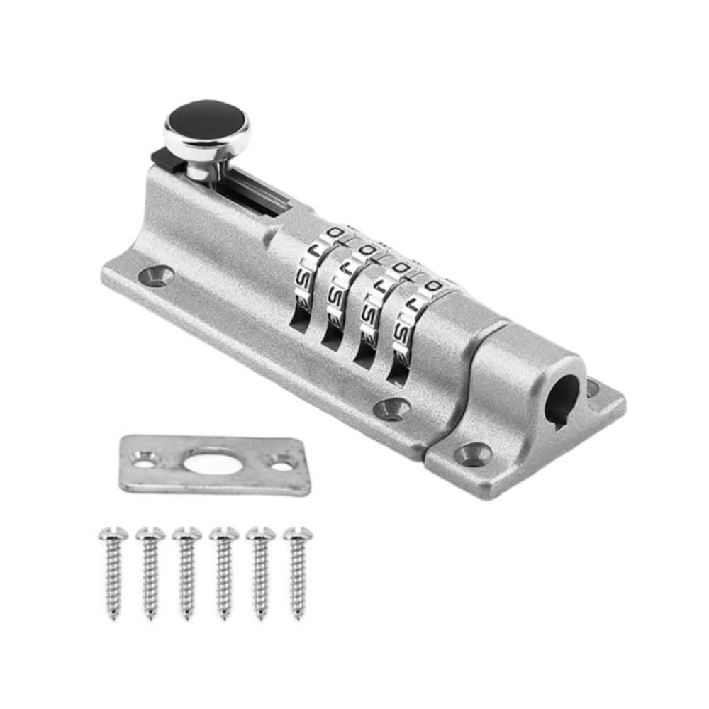 Anti-Tamper Combination Door Bolt Lock,4 Digit Gate Latch(Silver)