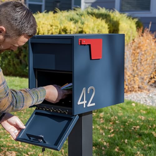 Image of Adoorn Lockable Post Mount Mailboxes for Outside - Large Anti-Theft Locking Mailbox for Packages and Letters - Weatherproof Construction - Durable Steel - 15.5 inch H x 12 inch W x 18.5 inch D - Navy