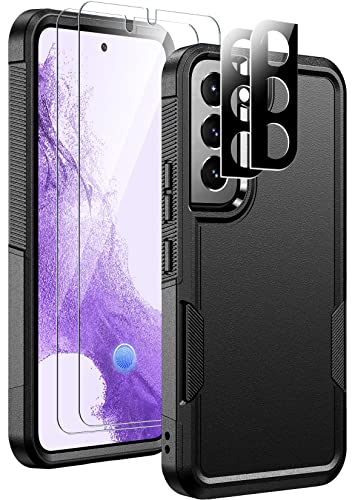 Temdan Designed for Samsung Galaxy S22 Plus Case,with 2 Pack [9H Tempered Glass Screen Protector + HD Camera Lens Protector][Military Grade Drop-Proof] Dual Layer Heavy Duty Shockproof Case-Black