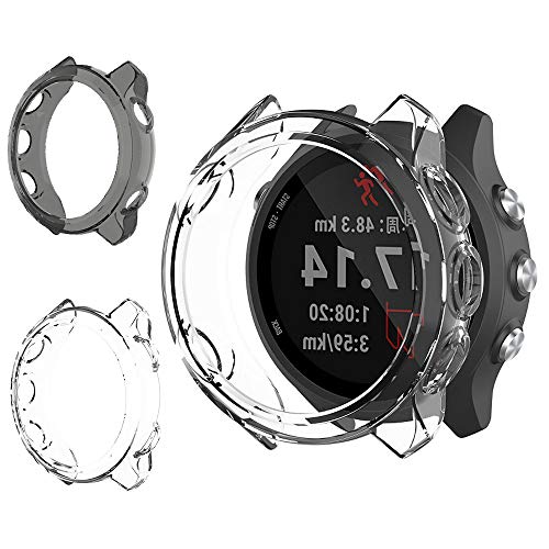 Miimall【2枚入り】Garmin(ガーミン) ForeAthlete 245 Music / 245専用ケース ForeAthlete 245 Music カバー ソフト TPU材質 ぴったり対応 擦り傷防止 軽量 防衝撃 ForeAthlete 245 保護ケース バンパー(ブラック+クリア)