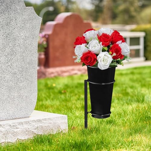 Cemetery Vase Flower Holder, Metal Detachable Black Memorial Floral Vase with Stake, Outdoor Lawn Flower Arrangement Stand, L image 6