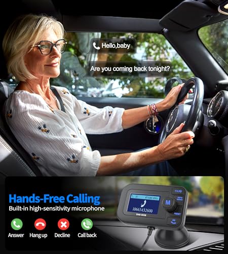 Adaptador Dab para Radio de Coche, Adaptador Dab Bluetooth Coche con TF, FM Transmisor Bluetooth Coches con Manos Libres Blueteeth, Adaptadores Radio Dab+ Reproductor de Música+Aux In/out - imagen 4