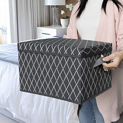 VERONLY Foldable Storage Box with Lids,Large Fabric Storage Toy Boxes Baskets with 2 Handles for Wardrobe, Shelf Bedroom Office Nursery Playroom Toys 36 x 25 x 21cm Set of 3-Grey