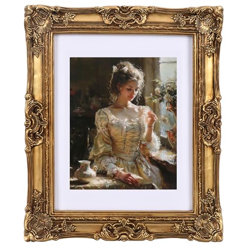 6x8 Vintage photo frame Antique gold picture frames with Mat for 5x7 Ornate picture frames Baroque Tabletop Wall Hanging Home Decor poster Photo frame