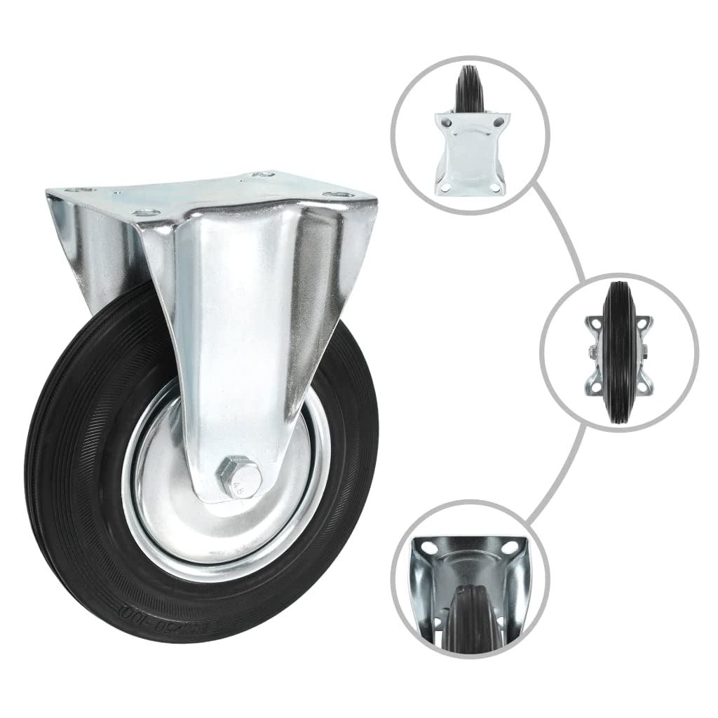 8 Stück Bockrollen 200 mm - Robuste Schwerlastrollen aus Gummi mit Zinkbeschichtung, hohe Tragkraft 180 kg pro Rolle für Werkbänke und Transportwagen