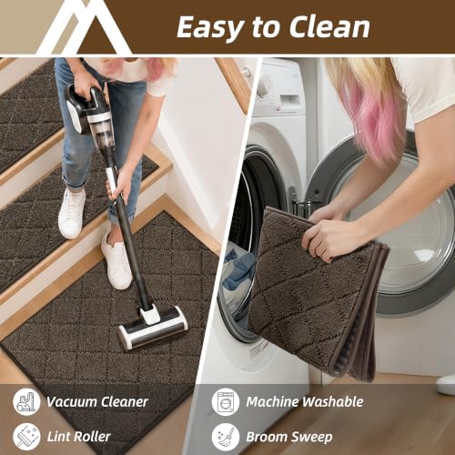 Image of COSY HOMEER Edging Stair Treads Non-Slip Corner Indoor Stair Runners for Wooden Steps,Landing Slip Resistant Stair Rugs for Kids and Dogs, 100% Polyester TPE Backing,Brown,20 inchX32 inch