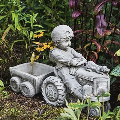 DGS Statues Little Boy Tractor Planter Cover