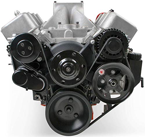 Holley Small Block Chevy Mid-Mount Complete Accessory System,Black,Includes A/C Compressor,Alternator,Power Steering Pump,Tensioner,Belt & Pulleys,Compatible With Small Block Chevy #TOP1