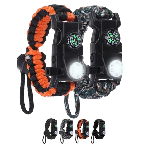 NESAYVER Adjustable Survival Paracord Bracelet, 2 Pack Emergency Fire Starter Kit with Loud Whistle...