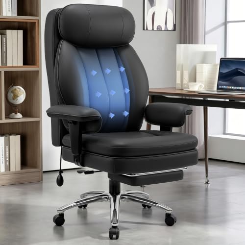 Image of BestGlory Big and Tall Office Chair with Lumbar Support, Executive Leather Computer Desk Chair, Heavy Duty Comfortable Gaming Chair with Double Layer Cushion & Footrest for Home Office Gaming