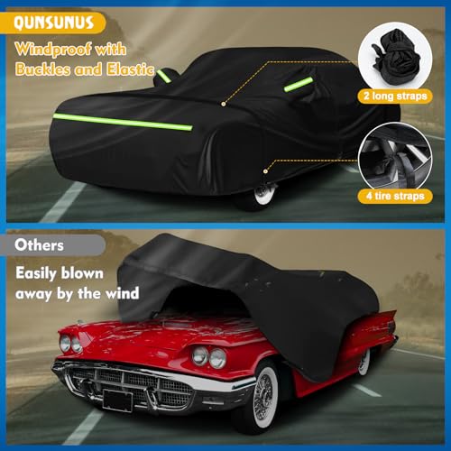 Image of QUNSUNUS Car Cover for Ford Thunderbird 1958-1971 and 1977-1979, 420D Waterproof Thunderbird Car Cover, All Weather Cover with Straps and Zipper for Wind, Sun and Dust Protection