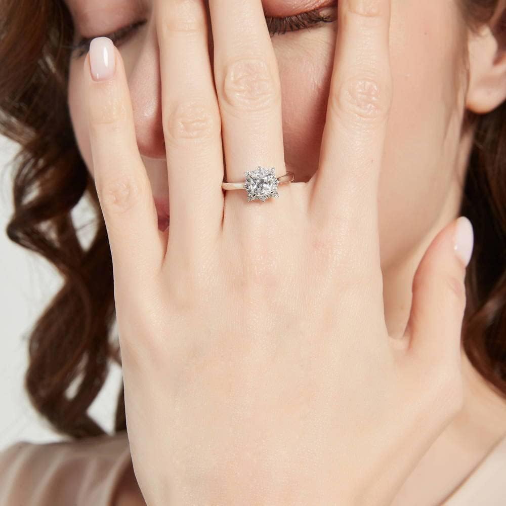 BERRICLE Sterling Silver Sunburst Wedding Engagement Rings Cubic Zirconia CZ Halo Promise Ring for Women, Rhodium Plated