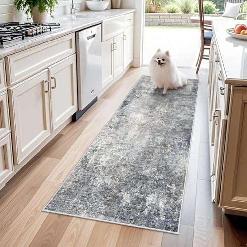 2x6 Non-Slip Washable Kitchen Runner Rug – Modern Coastal Abstrac...