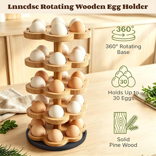 360° Rotating Wooden Egg Holder for 30 Eggs (Wood) - Image 5