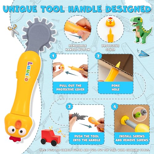 Image of 196 PCS Cardboard Cutter for Kids, Reusable Safe Cardboard Tools for Kids with Box, Gloves, Screws, Connectors, Screwdrivers, Saws, Educational Toys for 5 6 7 8 Year Old, Birthday Gift for Boys Girls