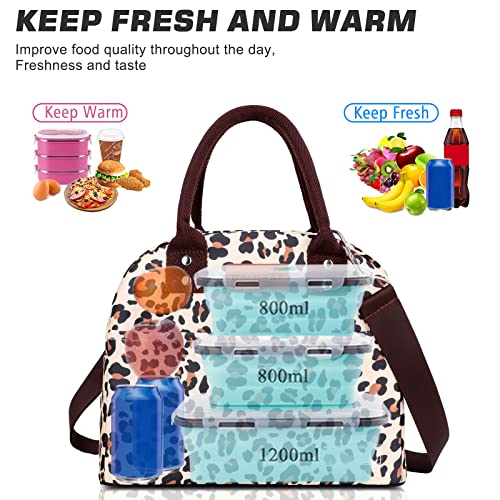 Baloray Lunch Bags For Women With Adjustable Shoulder Strap, Leakproof Insulated Lunch Box Women Lunch Tote Bag Cooler Bag Container Lunch Pail Bags For Work Picnic Sports Travel (Beige With Leopard) #TOP2