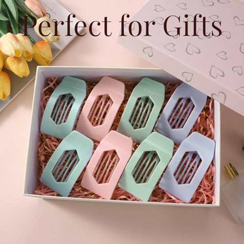 Image of 8 Pack Pastel Flat Hair Clips for Girls - Large Cute Glossy No-Slip Claw Clips for Thick & Thin Hair in Pink, Blue, Green, Purple, Soft Color Aesthetic Hair Accessories for Teen or Preppy Style
