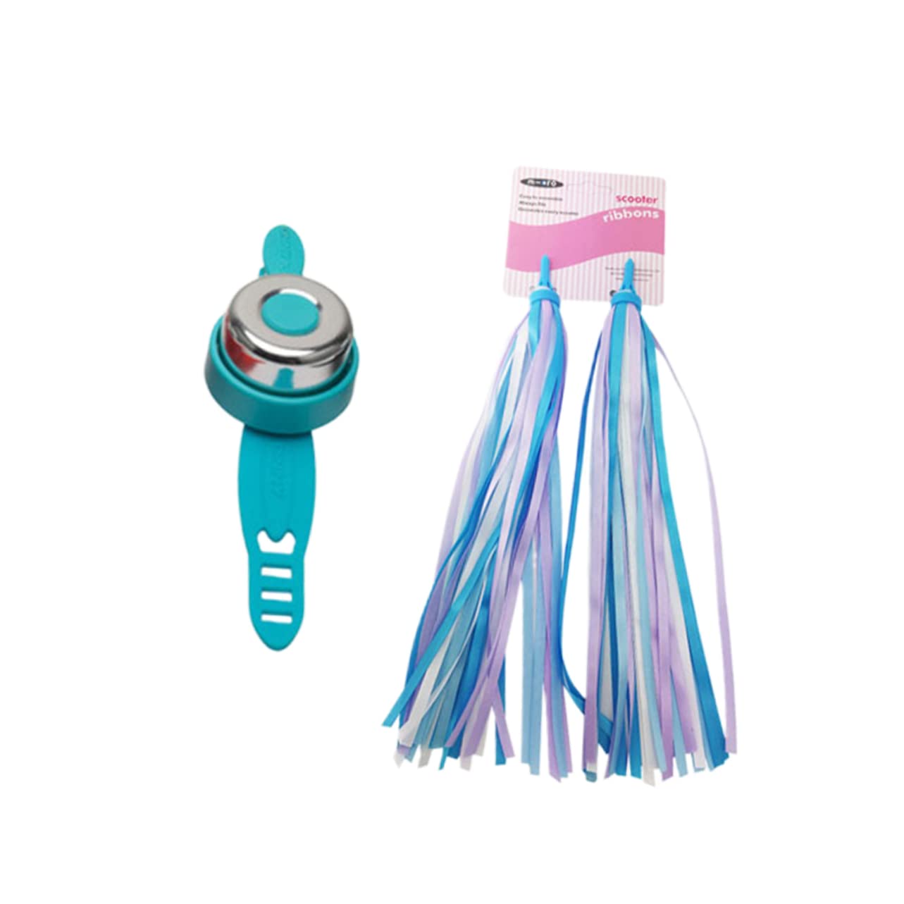 Mikikit 2Pcs Bike Handlebar Streamers Bell Set Tassel Ribbons for Fun Scooter Accessories Blue Tassels Red Bell for Bicycles and Scooters