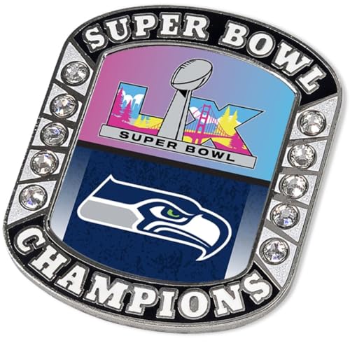 aminco Seattle Seahawks NFL Super Bowl LX Champions Bejeweled Crest Commemorative Pin Officially Licensed Gift