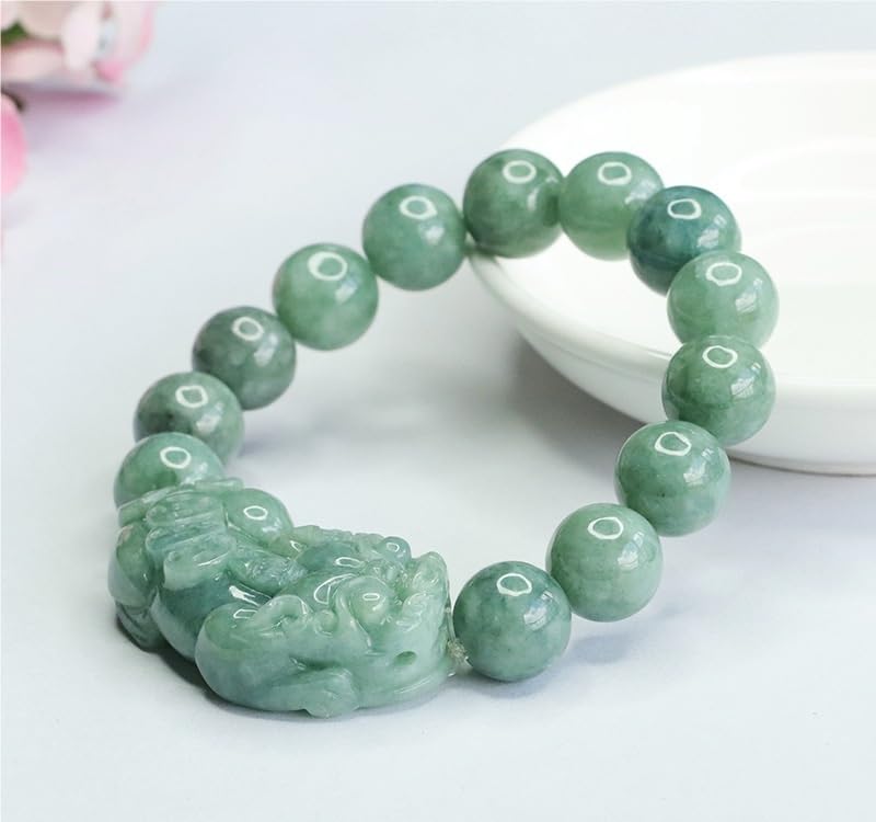 Bracciale in giada for donna uomo, braccialetto con perline Pixiu in giadeite di grado A, amuleto Fengshui buona fortuna e ricchezza for la meditazione yoga, elastico da 11 mm