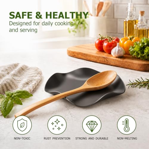 Image of VanlonPro Stainless Steel Spoon Rest, Spatula Ladle Holder, Stainless Steel Utensil Spoon Rest Holder, Brushed Finish, Dishwasher Safe 5.9 Inch (Flower Black 1PC)