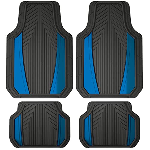 Custom Accessories 4-Piece Anodized Sport Floor Mats, All-Weather Mats for Cars, Trucks, SUVs — Black/Blue