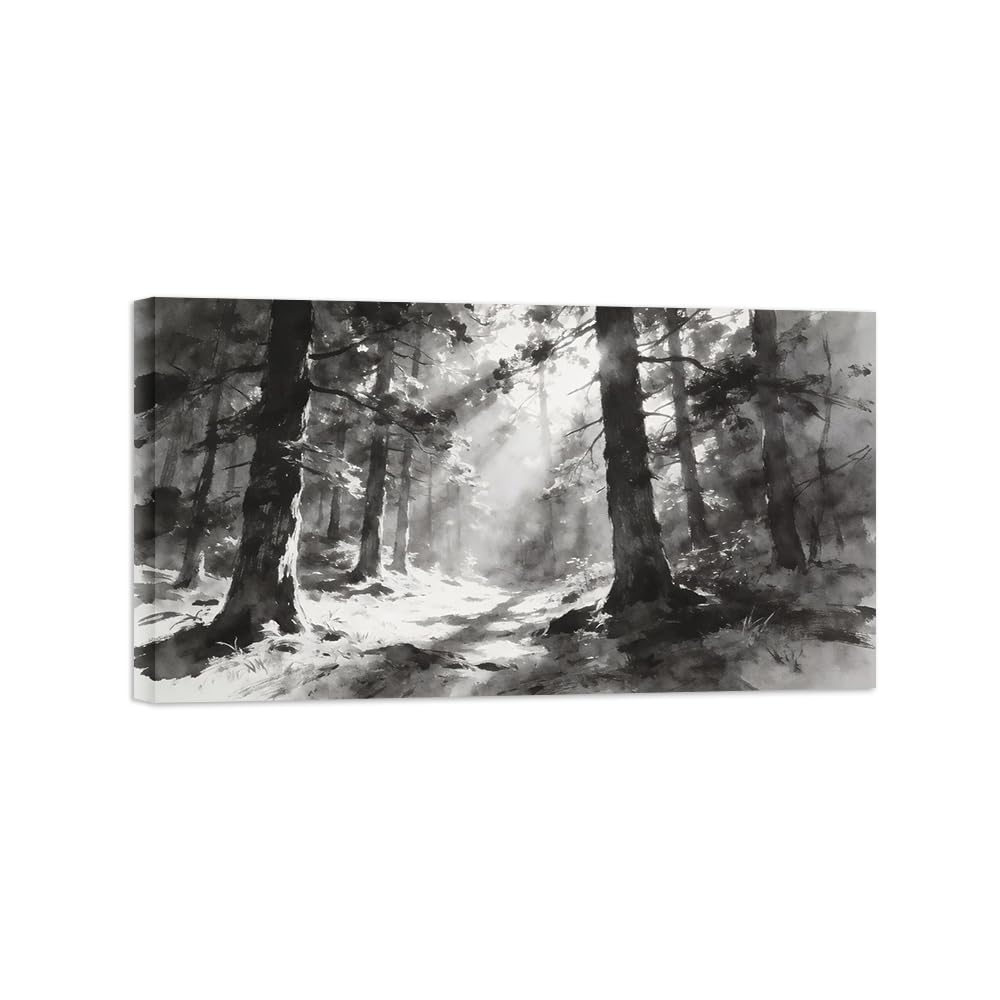 Black White Landscape Wall Art. Forest Tree 3. Picture 60x108cm Unframed