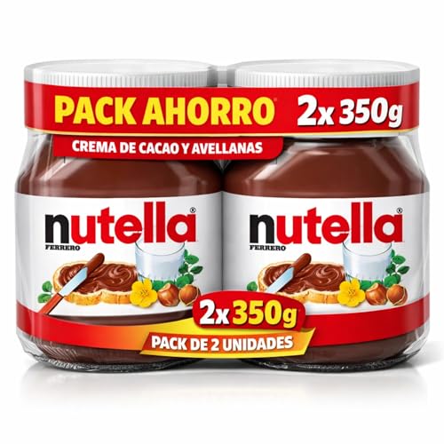 Nutella Original para untar, Crema de Cacao con Avellanas Ferrero, Tarro de Nutella, Ideal para Desayunos, Meriendas y Recetas Dulces, Hecha en Italiam, Pack ahorro, Contiene 2 botes de 350 gr