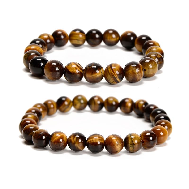 2pcs/set (8mm+10mm), Healing Gemstone Bracelet with Spiritural Energy Power, Round Beads Stretch Bracelets for Women Men Gift