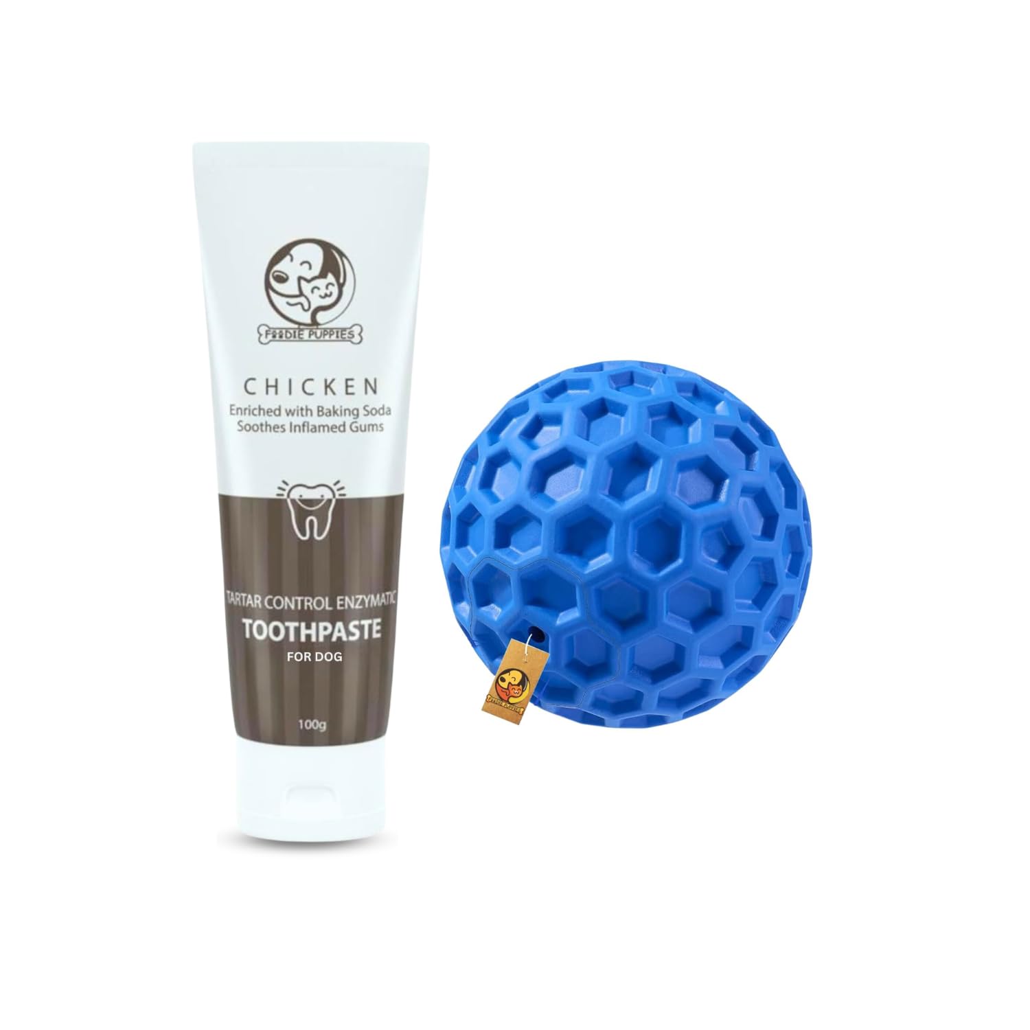 Foodie Puppies Pet Dental Oral Care Combo of Toothpaste and Teething Chew Toy - (Golf Ball + Chicken Toothpaste, 100gm) Enriched with Baking Soda Soothes Inflame Gums and Hard Chew Toy (B0CKW9G49Y) Amazon Price History, Amazon Price Tracker