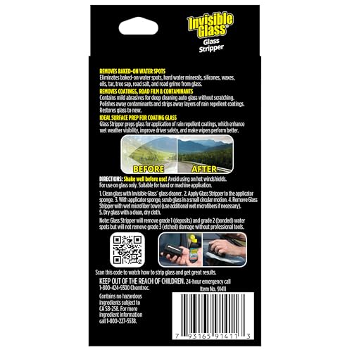 Image of Invisible Glass 91411 Glass Stripper - Hard Water Spot Remover - Strips Coatings, Waxes, Oils & Road Film - Preps Windshields for Rain Repellent & Ceramic Coating, 4 Fl Oz (Pack of 2)
