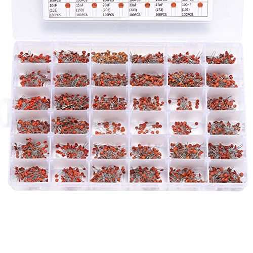 Molence 3600PCS 36 Values Ceramic Capacitor, 50V 1pF to 100nF Multilayer Monolithic Capacitors Assortment Kit for Hobby Electronics Audio Video