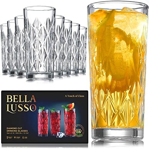 Highball Water Glasses - Tall Drinking Glass Set of 8, 12 oz - Premium Gift Box - Hurricane Crystal Glassware - Vintage Bar Rock Cups - For Cocktails, Mixed Drinks, Juice, Beer, Whiskey on Kitchen
