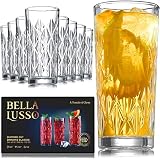 Highball Water Glasses - Tall Drinking Glass Set of 8, 12 oz - Premium Gift Box - Hurricane Crystal