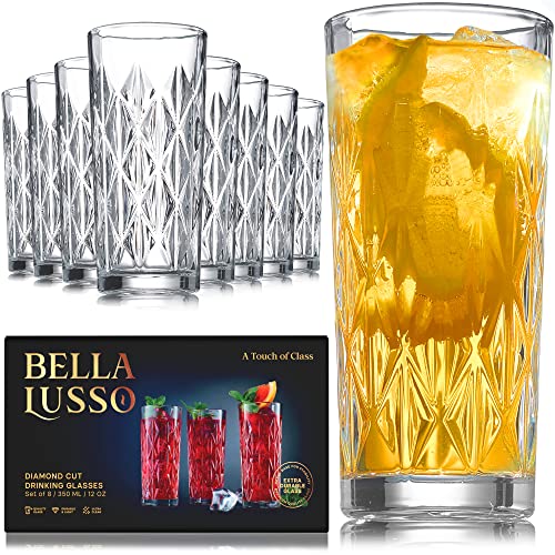 Highball Water Glasses - Tall Drinking Glass Set Of 8, 12 Oz - Premium Gift Box - Hurricane Crystal Glassware - Vintage Bar Rock Cups - For Cocktails, Mixed Drinks, Juice, Beer, Whiskey On Kitchen #TOP17
